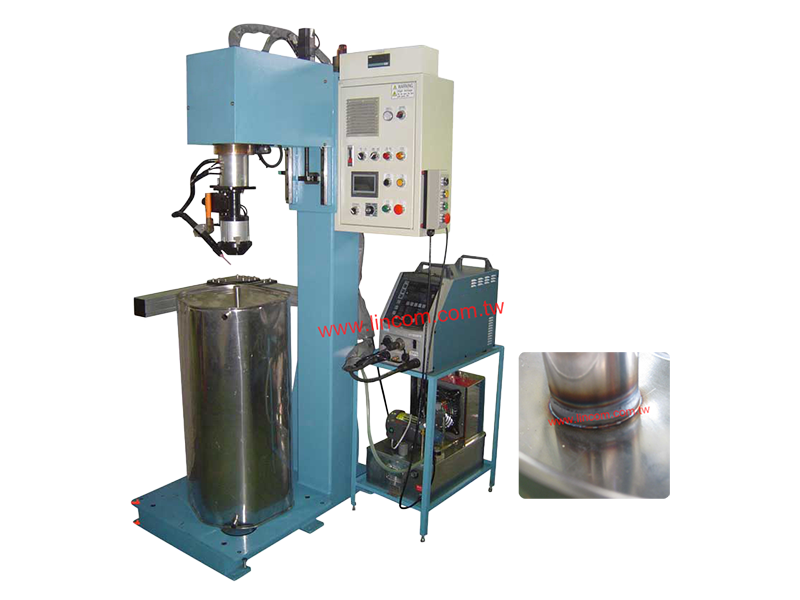 Argon auto welder for tank outlet pipe, swivel gun type.