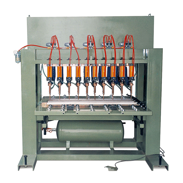 Multi spot welder for shelf panel.