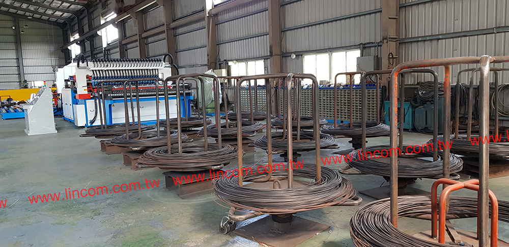 Wire coil stand for wire mesh welder wire feeding system. For welding wire fabric, concrete wire mesh, slope protection.