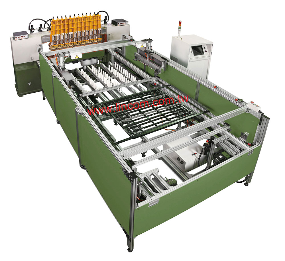 Wire cable tray multi head welder (pneumatic spot welder). Max. wire cable tray size is 3000x1200. Wire diameter 3.5-7.0.