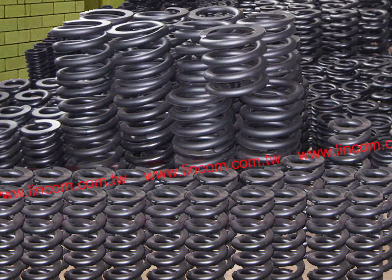 Car shock absorber spring made in Taiwan. Production capacity spring coil wire diameter 4.5-10.0mm.