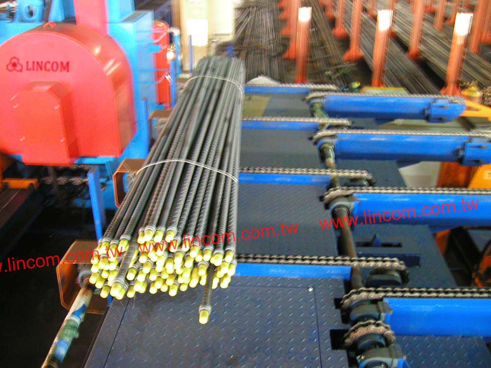 Rebar product run out table with discharge groove. Machine made in Taiwan.
