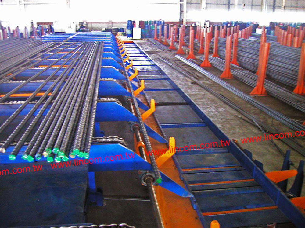Rebar product run out table with discharge groove. Machine made in Taiwan.